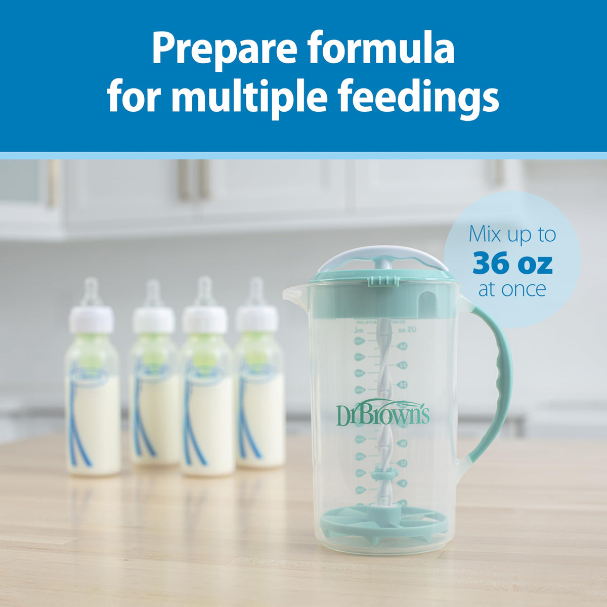 Dr. Brown's Baby Formula Mixing Pitcher, 32 oz, Blue