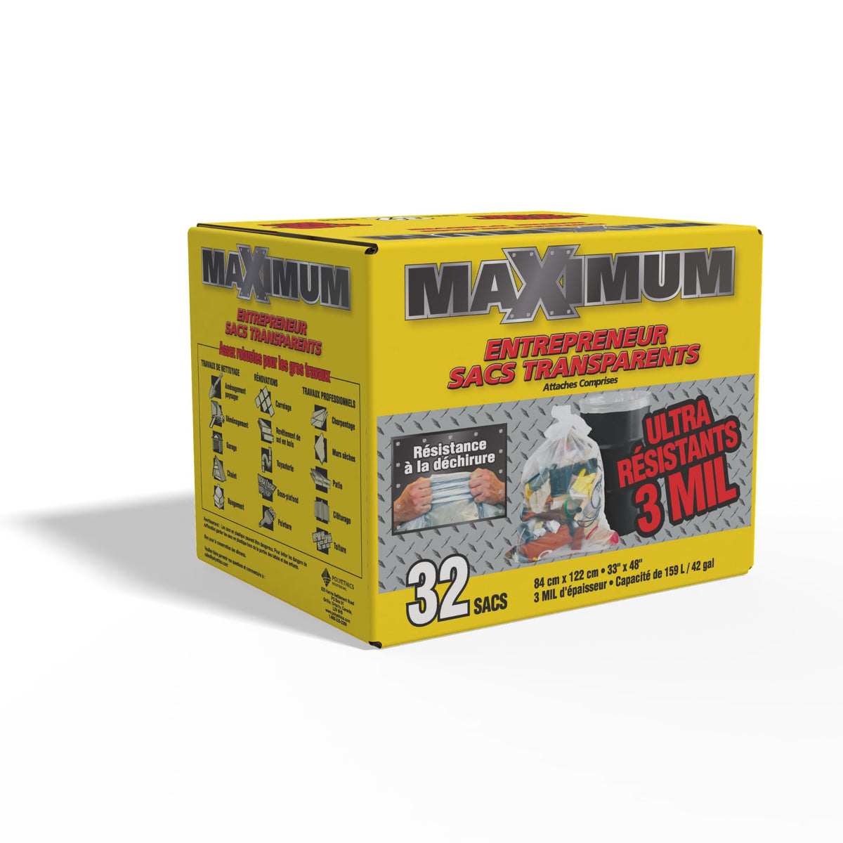 Maximum Heavy Duty Garbage Bags, Clear, 42-Gallon, 3 Mil, 32 Counts