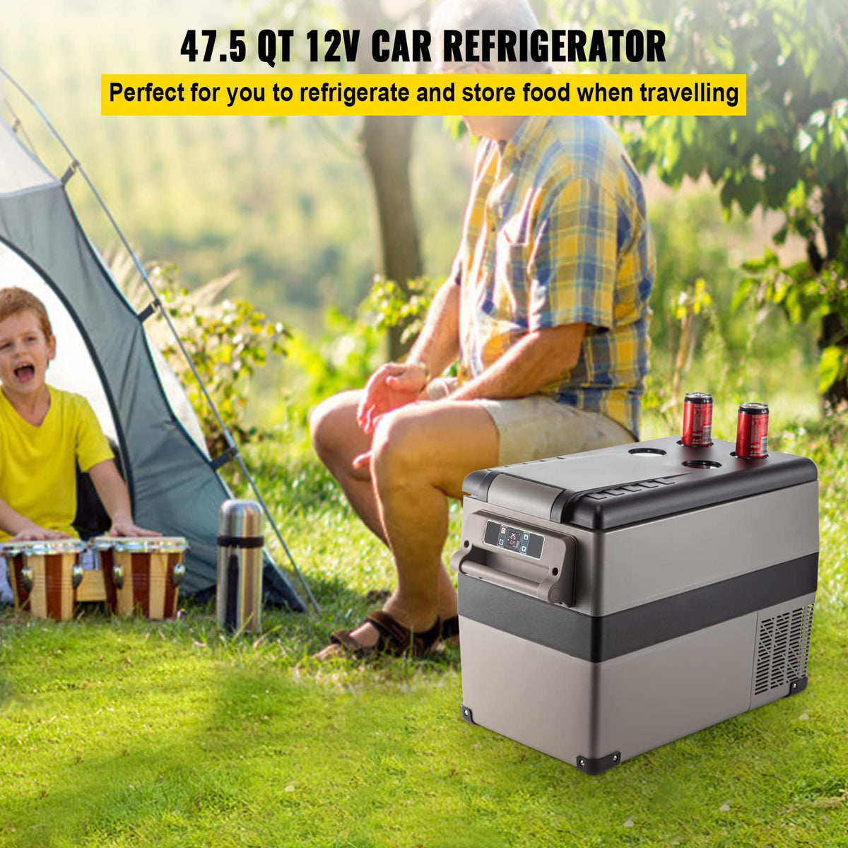 VEVOR 45L Portable Car Refrigerator, 48 Quart, 12/24V DC, Grey