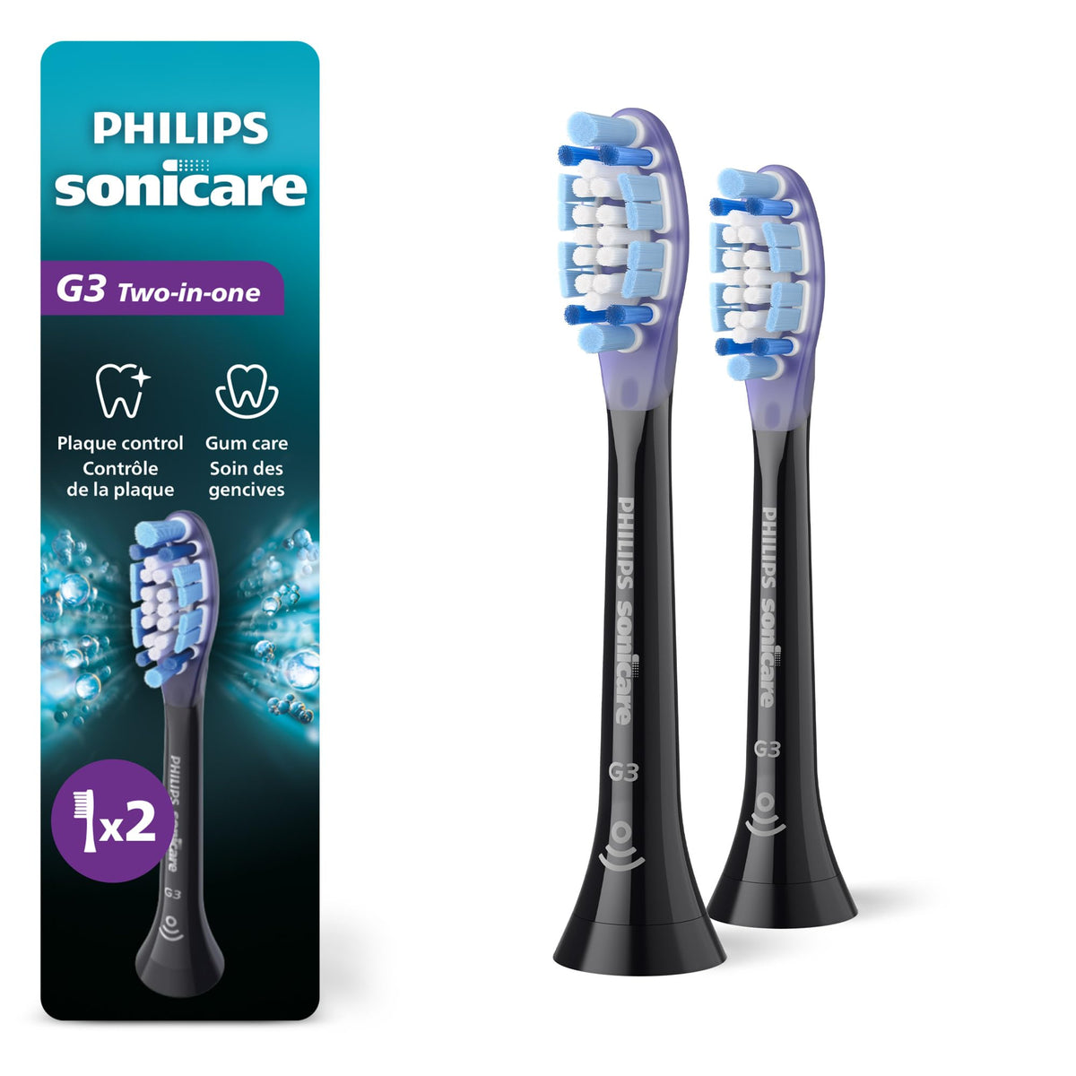 Philips Sonicare G3 Two-in-One Brush Heads, 2-Pack, Black