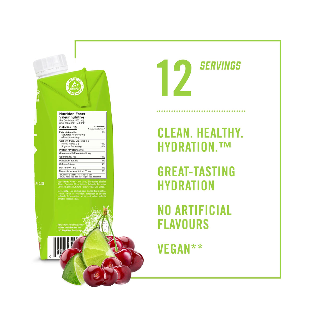 BioSteel Electrolyte Sports Drink, Cherry Lime, 12 x 500 ml