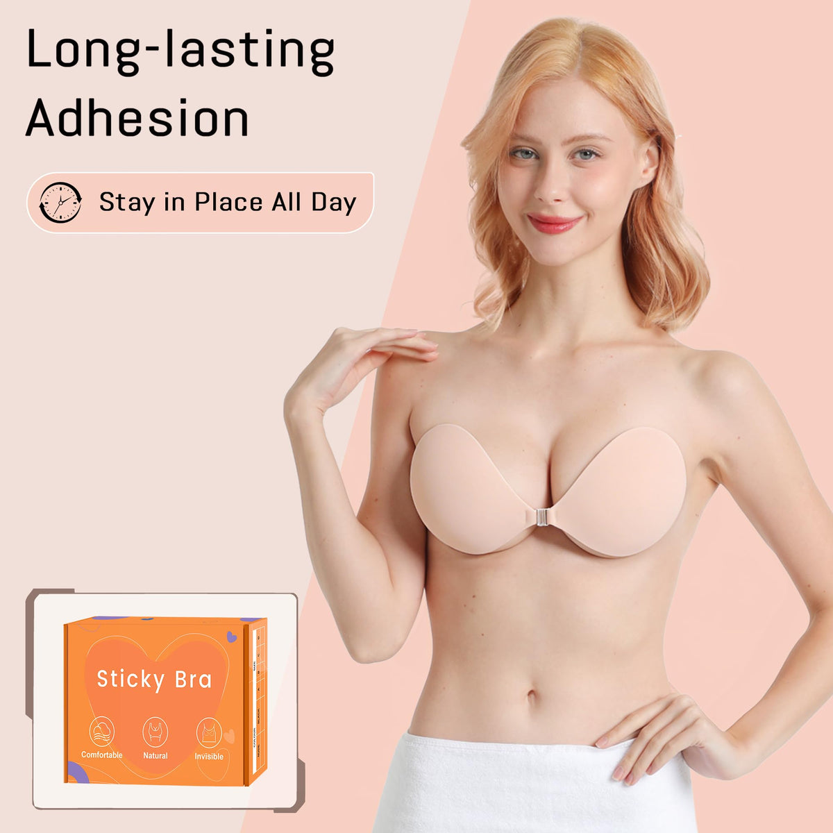 GKHWON Reusable Adhesive Strapless Bra, Beige, Cup B