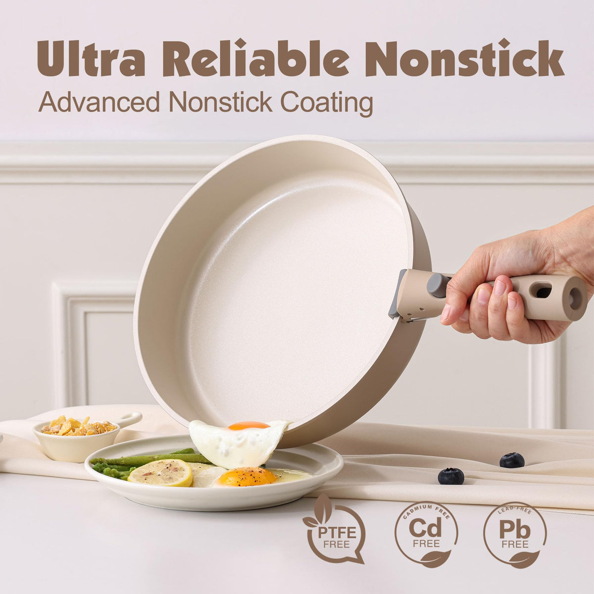 Sensarte 17 Piece Ceramic Cookware Set, Almond Beige