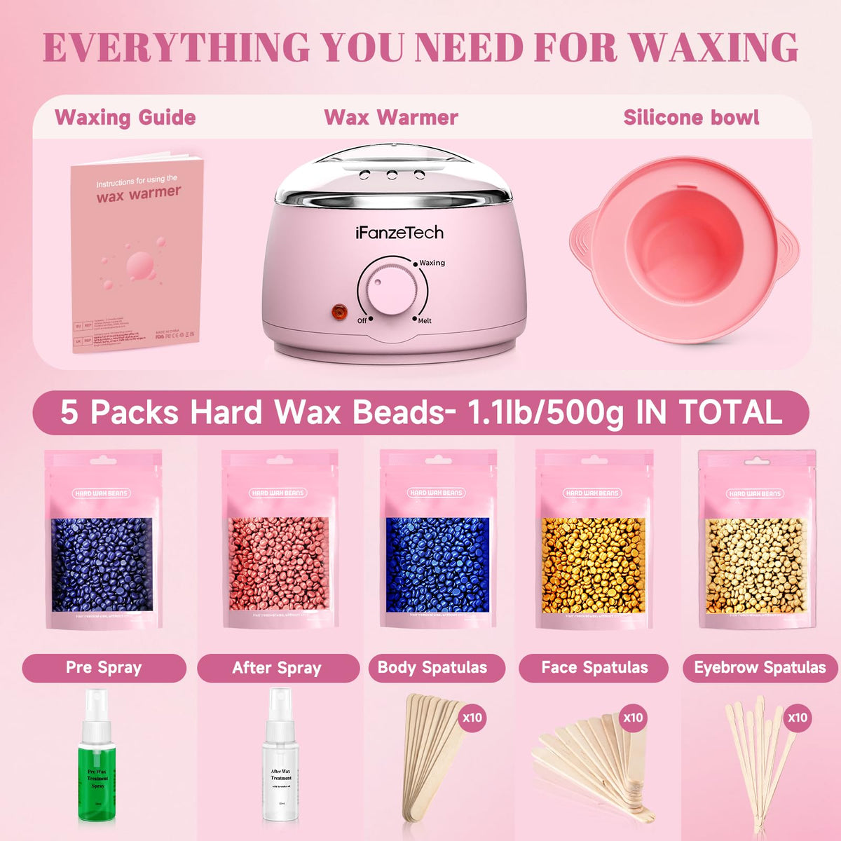 Wax Kit with Wax Warmer, 5 Packs Hard Wax Beads and Wax Pot