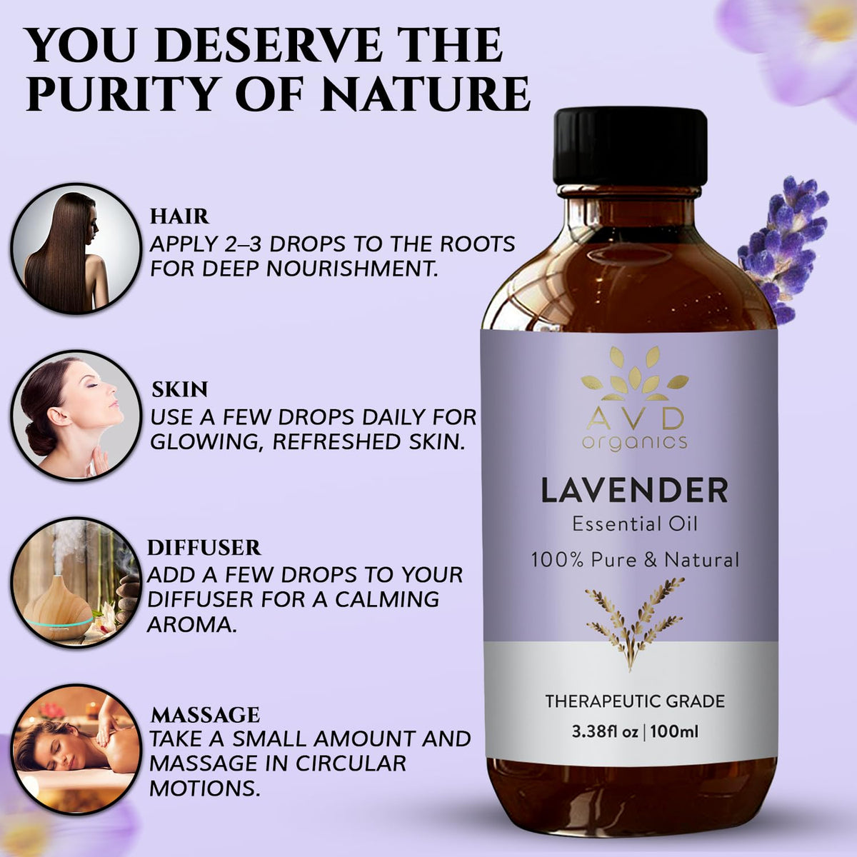 AVD Organics Lavender Essential Oil, 100 ml