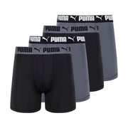 Puma Men's 4 Pack Active Stretch Boxer Briefs, Black/Grey, Medium