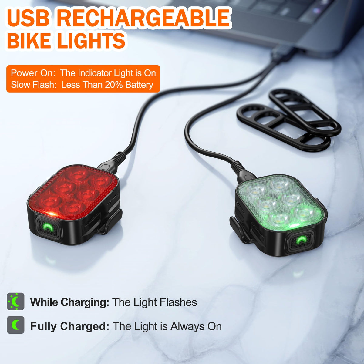 Rechargeable Bike Front & Tail Light Set