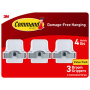 Command Broom and Mop Grippers, 3 Hangers and 6 Strips, Up to 4 lb