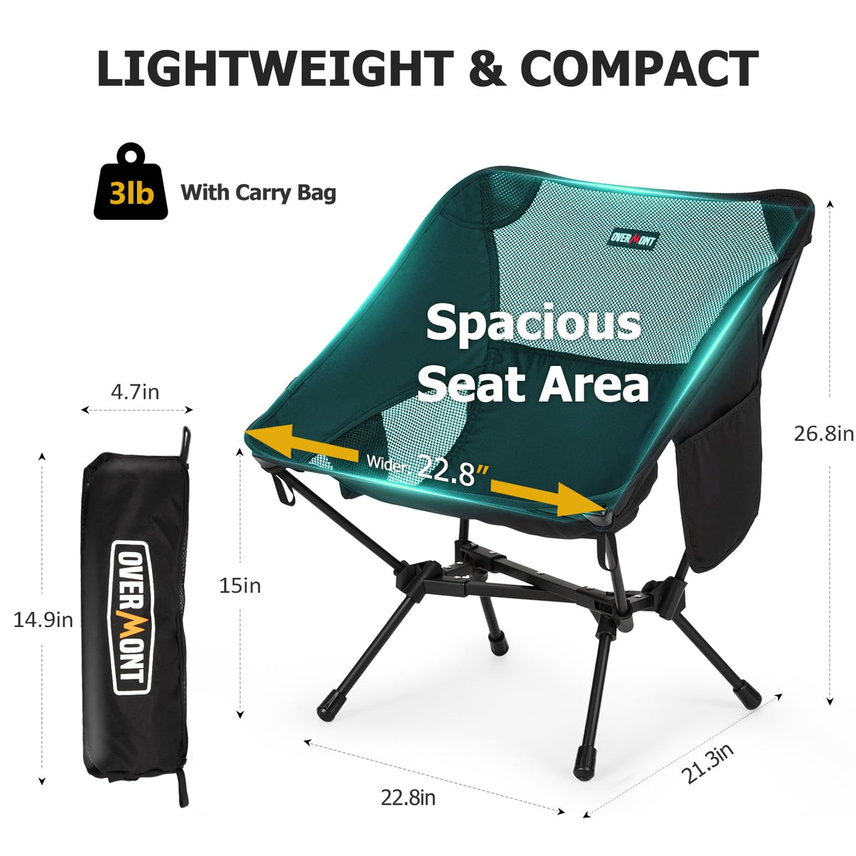 Overmont Lightweight Folding Camping Chair, Supports 330lbs, 1 Pack