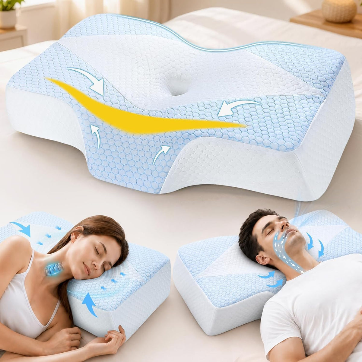 Mkicesky Memory Foam Cervical Pillow with Cooling Cover