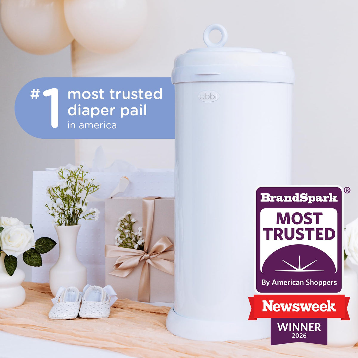 Ubbi Steel Diaper Pail, White