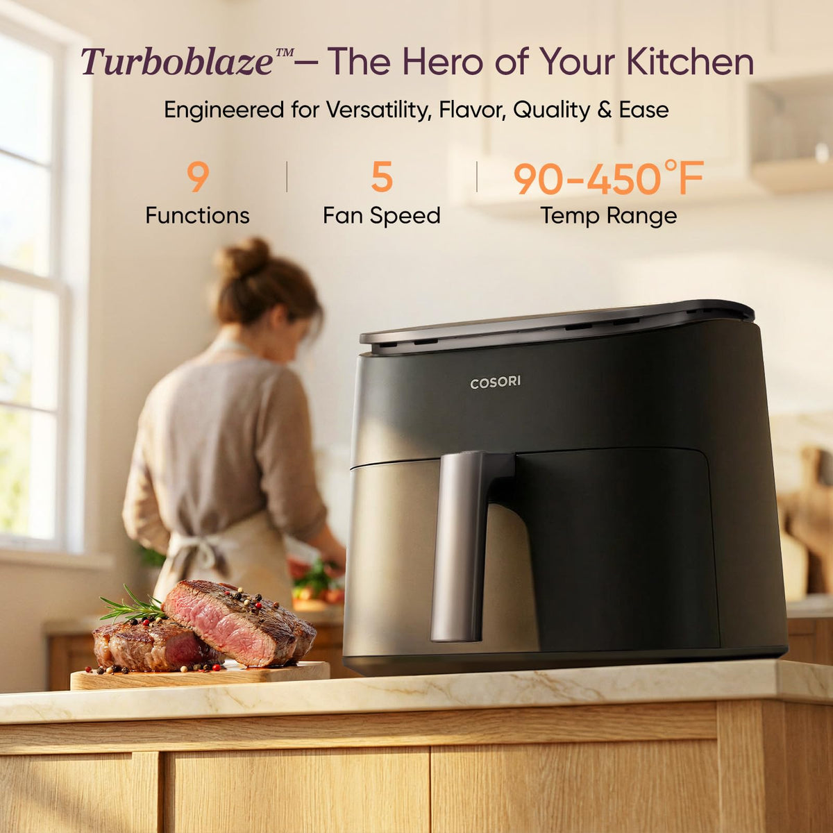Cosori TurboBlaze 9-in-1 Air Fryer, 6 Qt, Dark Grey