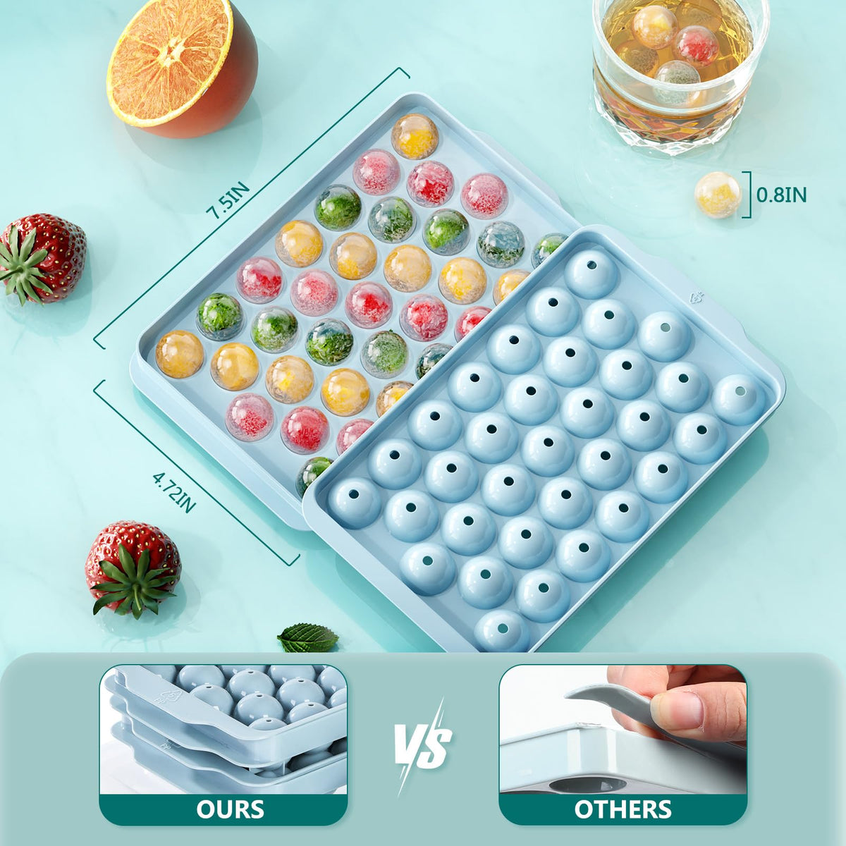 Optish Round Ice Cube Trays with Lid and Bin, 3 Pack, 99 PCS