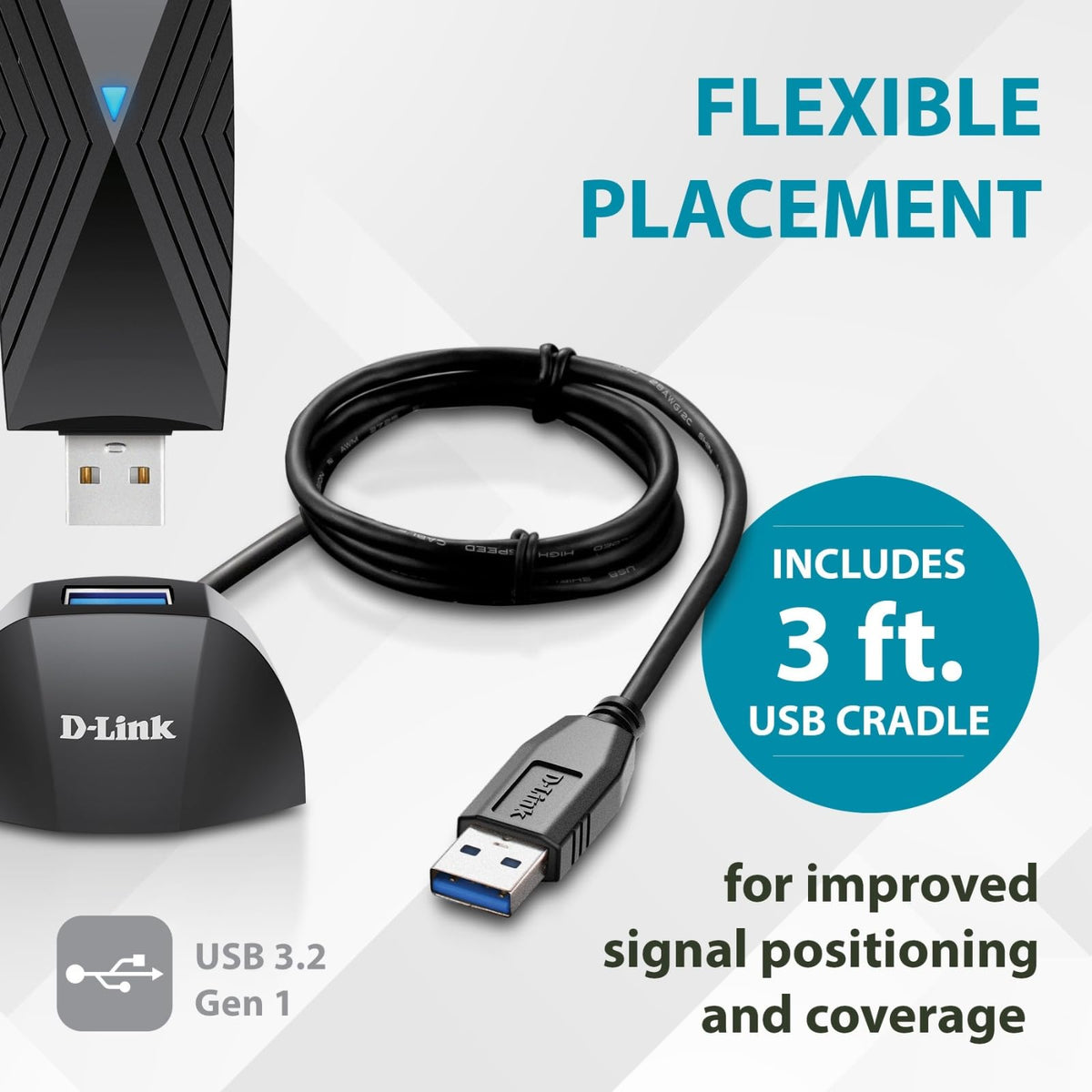 D-Link DWA-X1850-B1-CA USB WiFi 6 Adapter, AX1800, USB 3.0