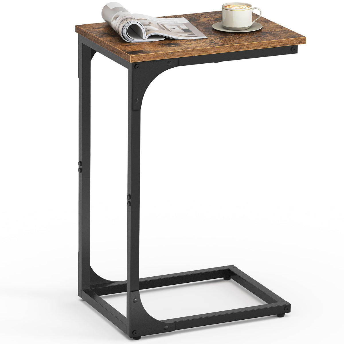 Vasagle C-Shaped End Table with Metal Frame, Rustic Brown, ULET350B01