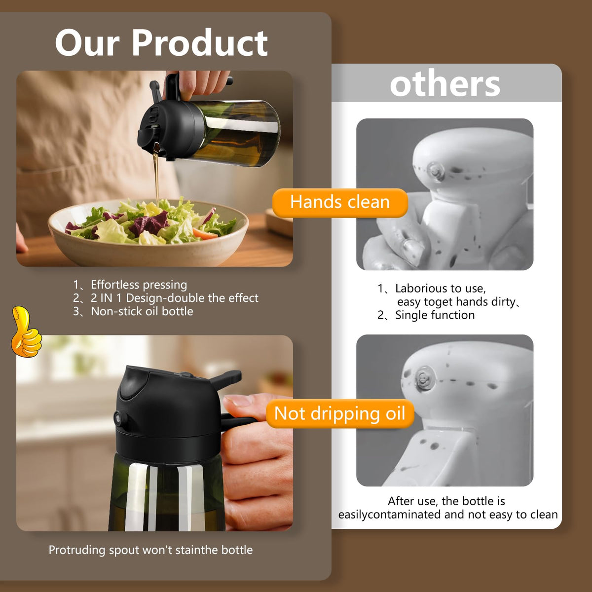 SWEET VIEW Glass Olive Oil Dispenser & Sprayer, 470 ml (2 Pack)