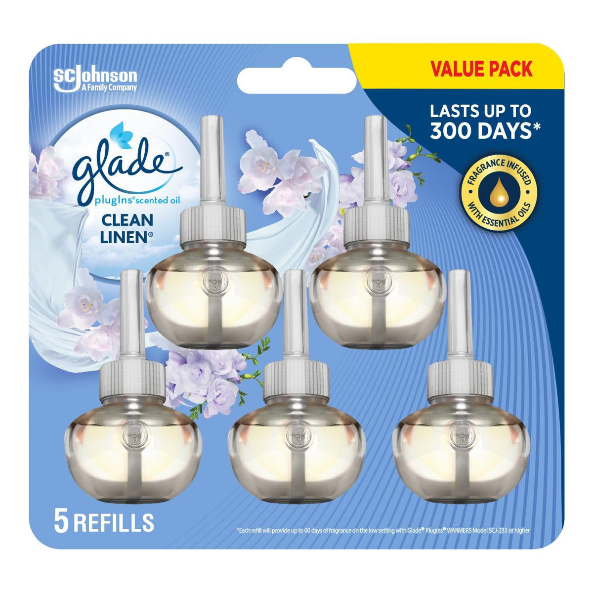 Glade PlugIns Air Freshener Oil Refills, Clean Linen, 5 Refills