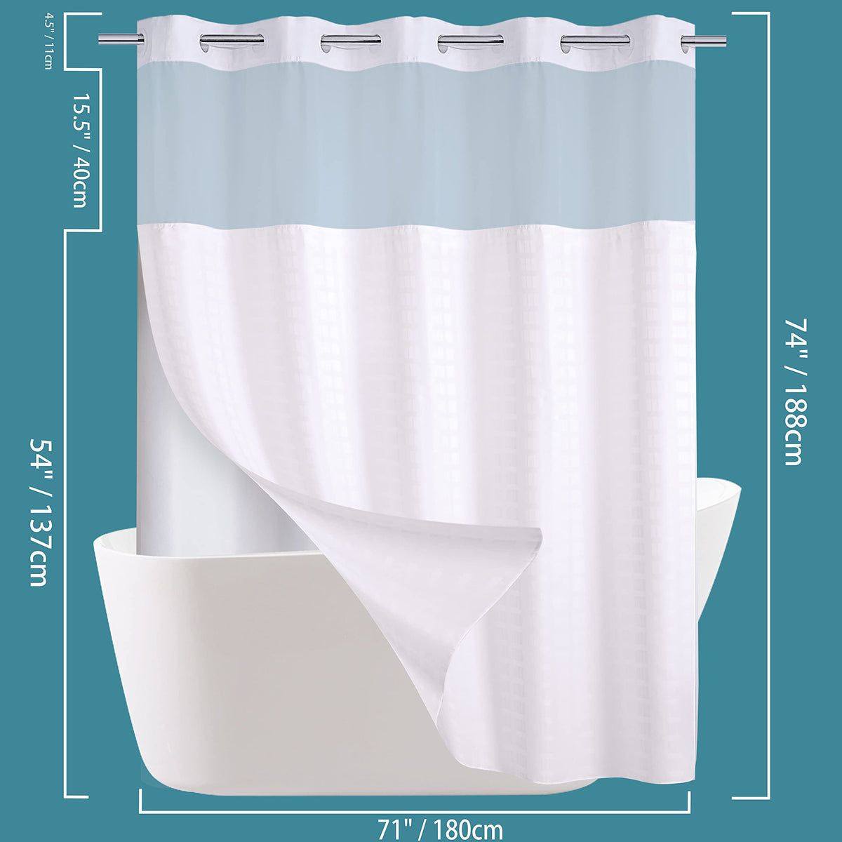 Conbo Mio Hotel Style Fabric Shower Curtain, 71 x 74 in, White Check
