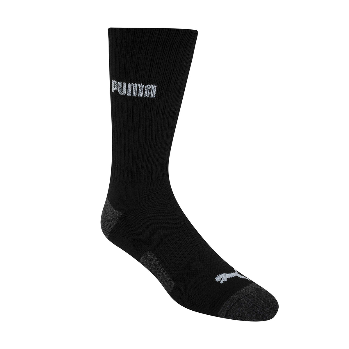 PUMA Men's Crew Socks, Black/Grey Logo, 10-13, 6 Pack