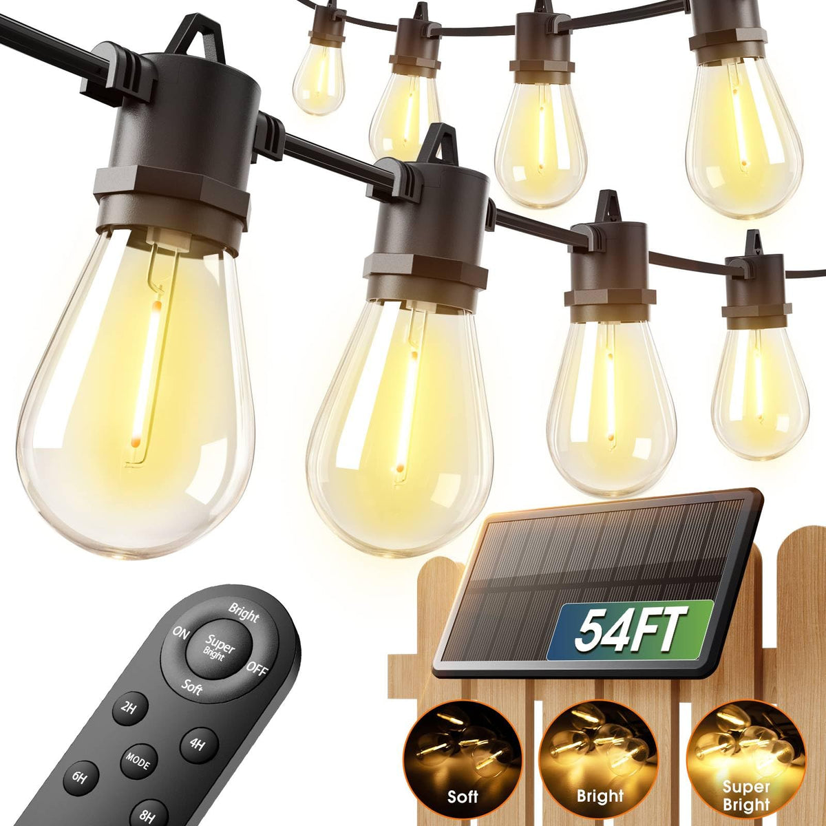 addlon Solar String Lights with Remote & USB Port, 54 ft