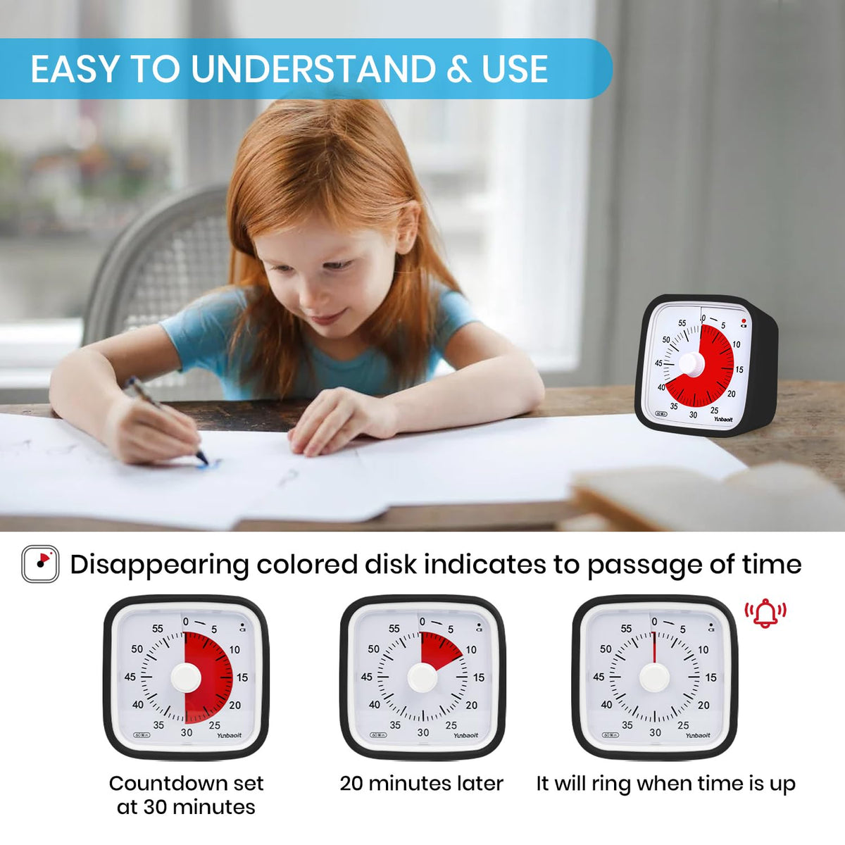 Yunbaoit Visual Timer with Protective Case, 60 Minute, Black