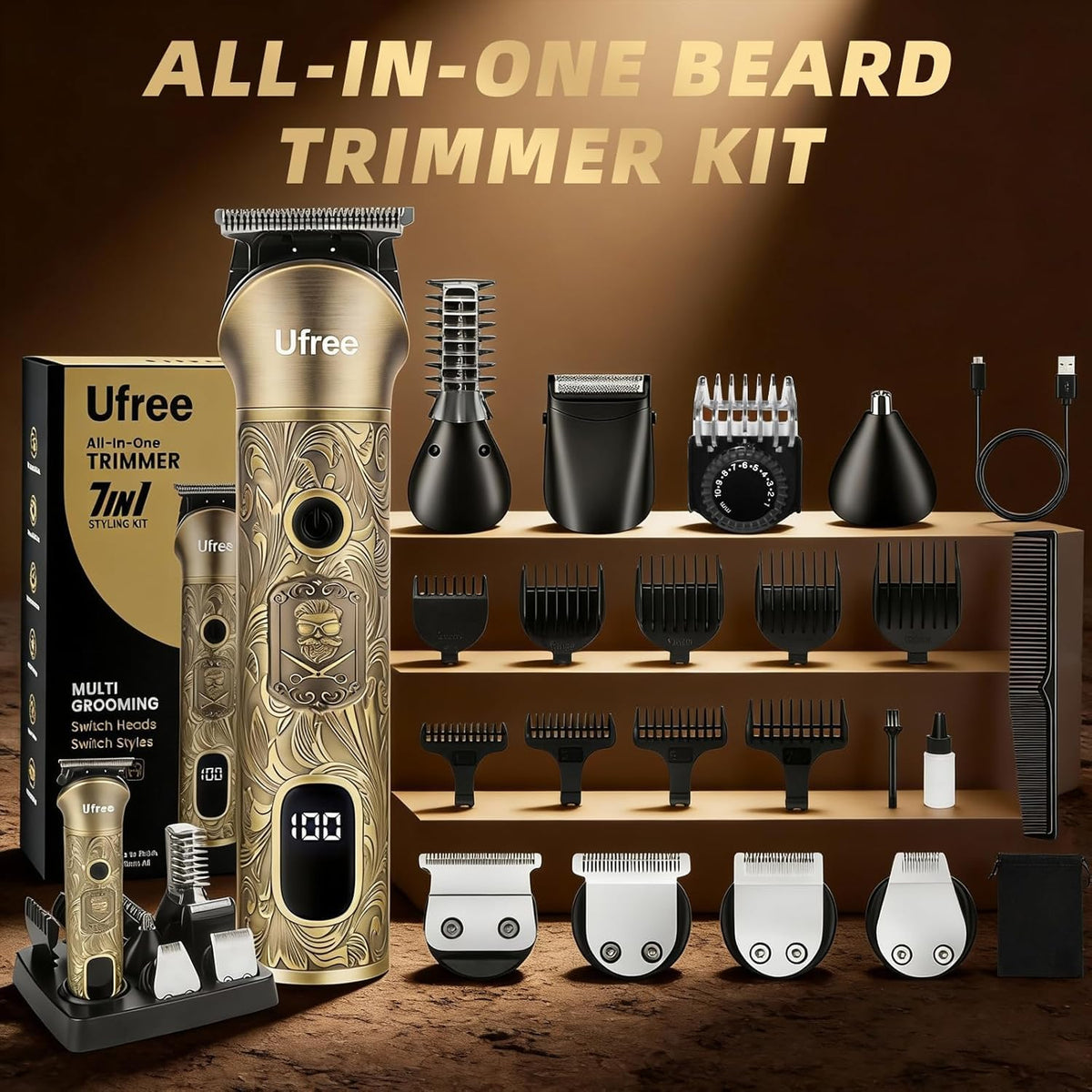 Ufree Cordless Beard Trimmer and Grooming Kit for Men