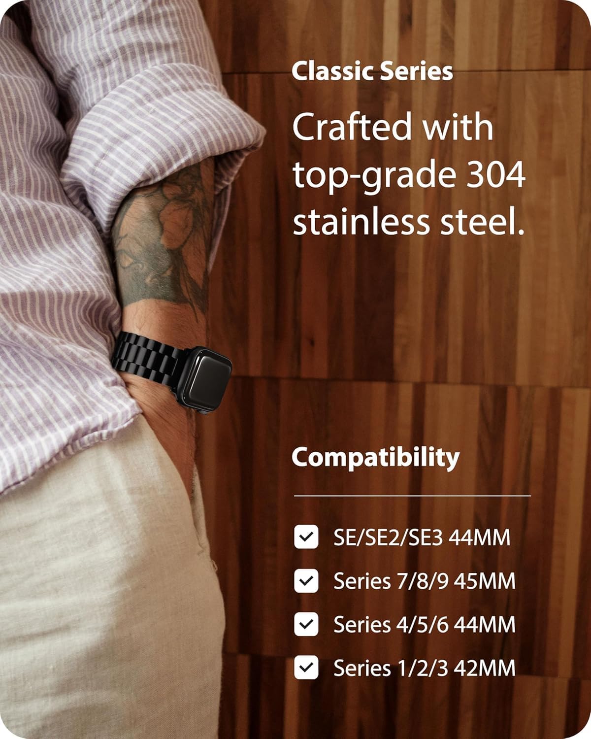 Fullmosa Stainless Steel Apple Watch Band, 42mm 44mm 45mm, Black