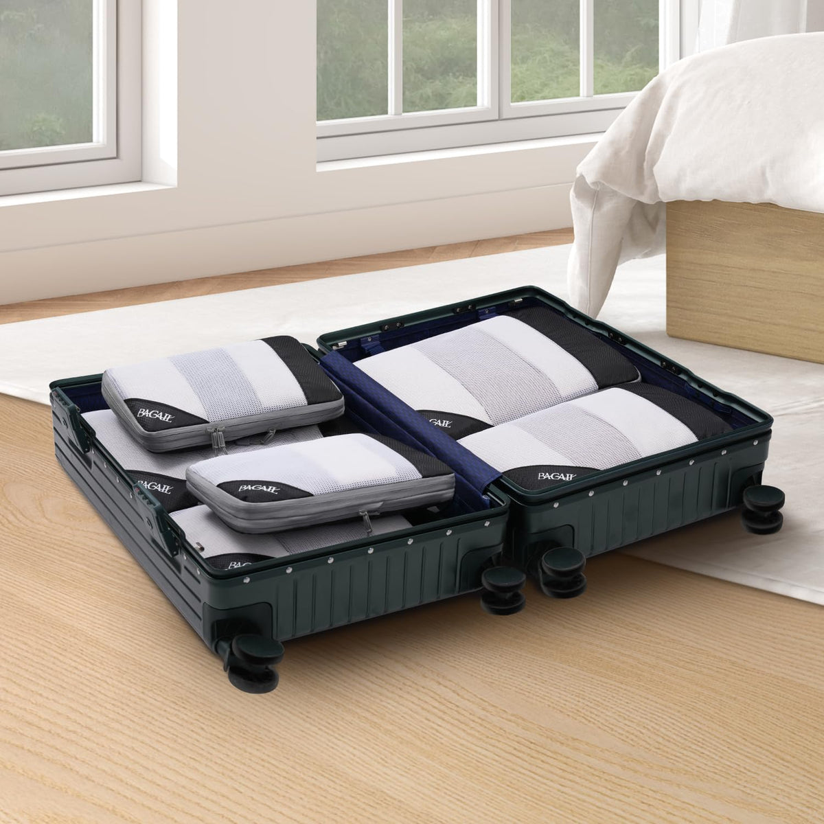 BAGAIL Compression Packing Cubes, 6 Set, Jet Black