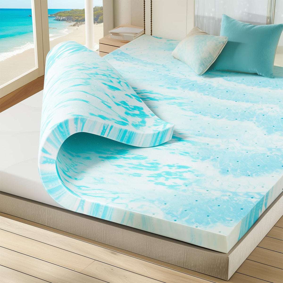 Sweetcrispy 3 Inch Twin Memory Foam Mattress Topper, Blue