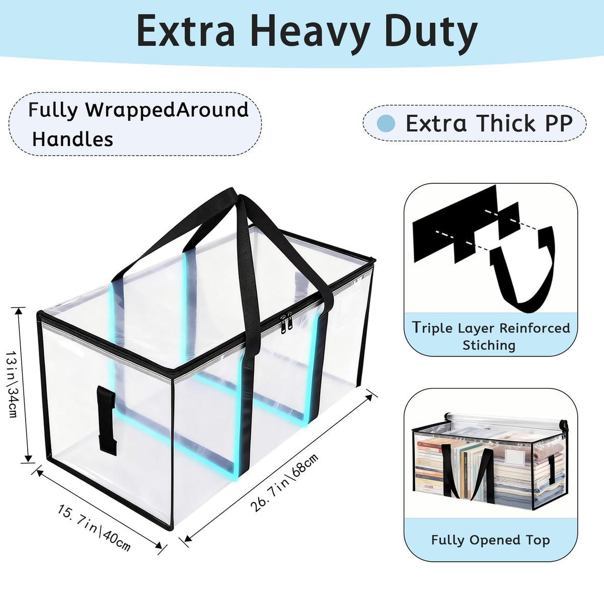 Extra Large Heavy Duty Moving Bags with Zippers, Clear, 8 Pack