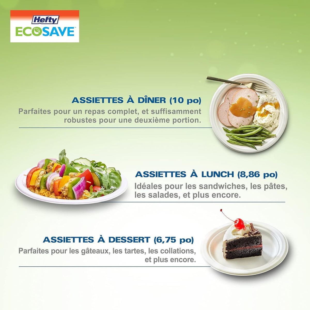 Hefty Ecosave Compostable Paper Plates, 10 Inch, 80 Count