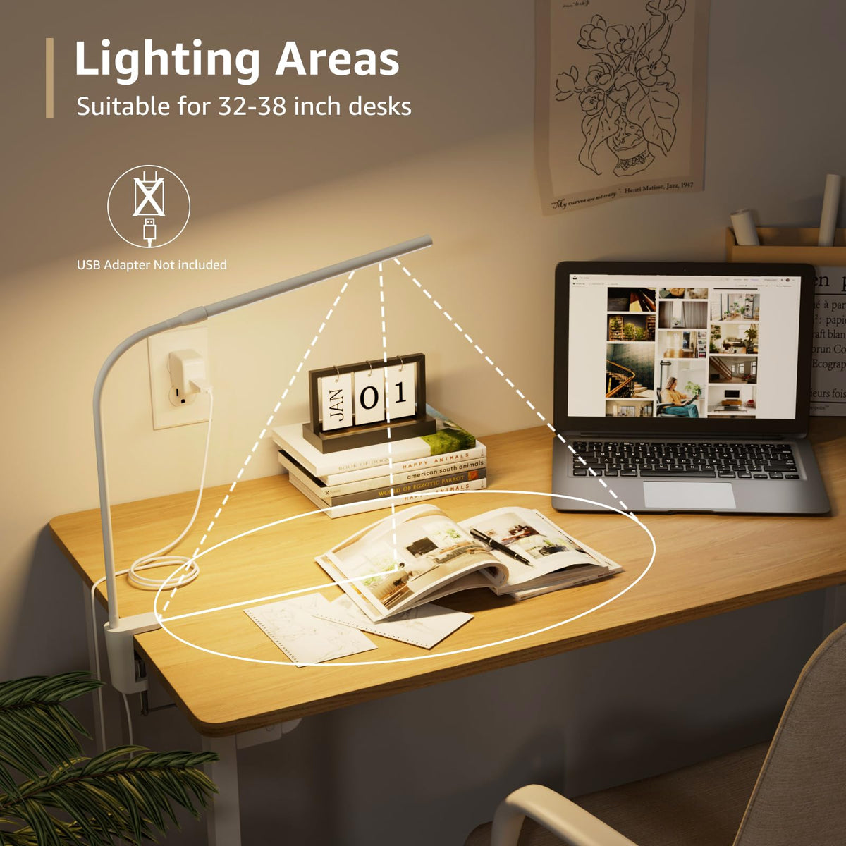 Lepro USB Clip-On LED Desk Lamp, White