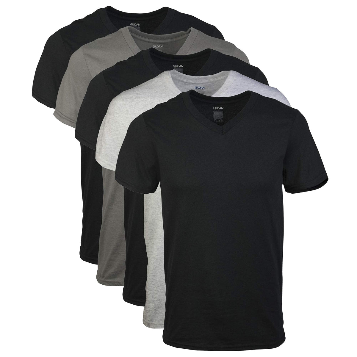 Gildan Men's V-Neck T-Shirts, Assorted, Large, 5 Pack