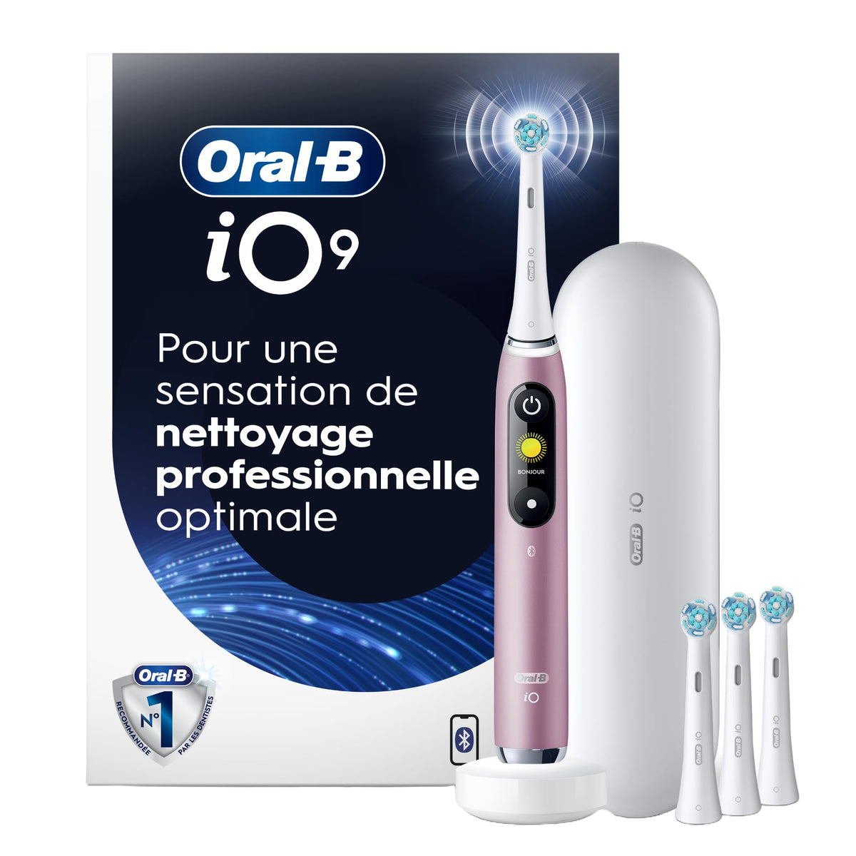 Oral-B iO Series 9 Electric Toothbrush, Rose Quartz, 4 Brush Heads