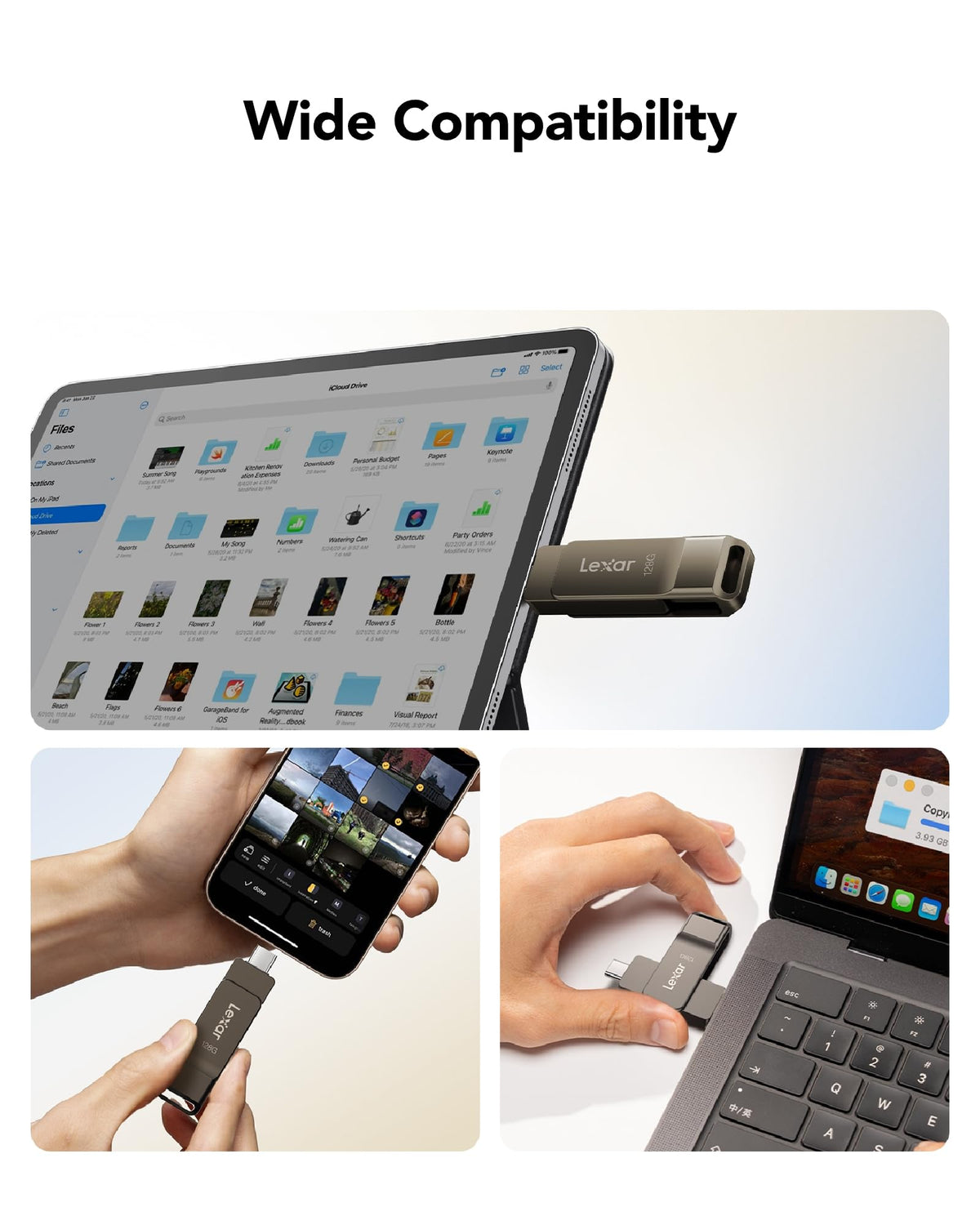 Lexar D40E Dual USB-C Flash Drive, 128 GB, Titanium Grey