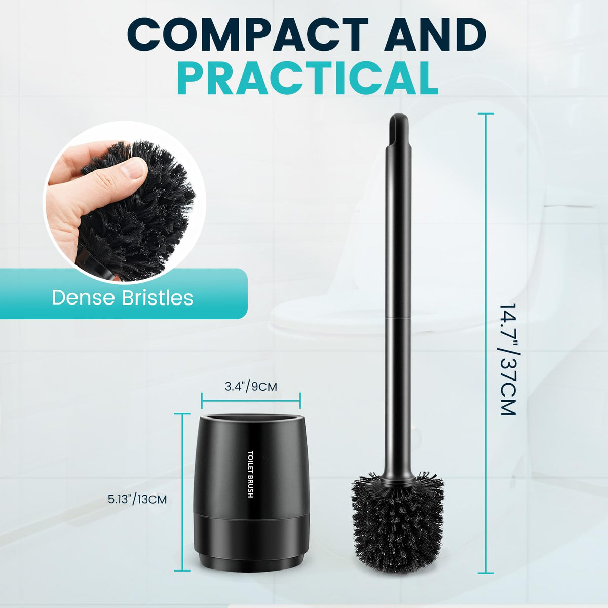 Toilet Bowl Brush and Holder, Black
