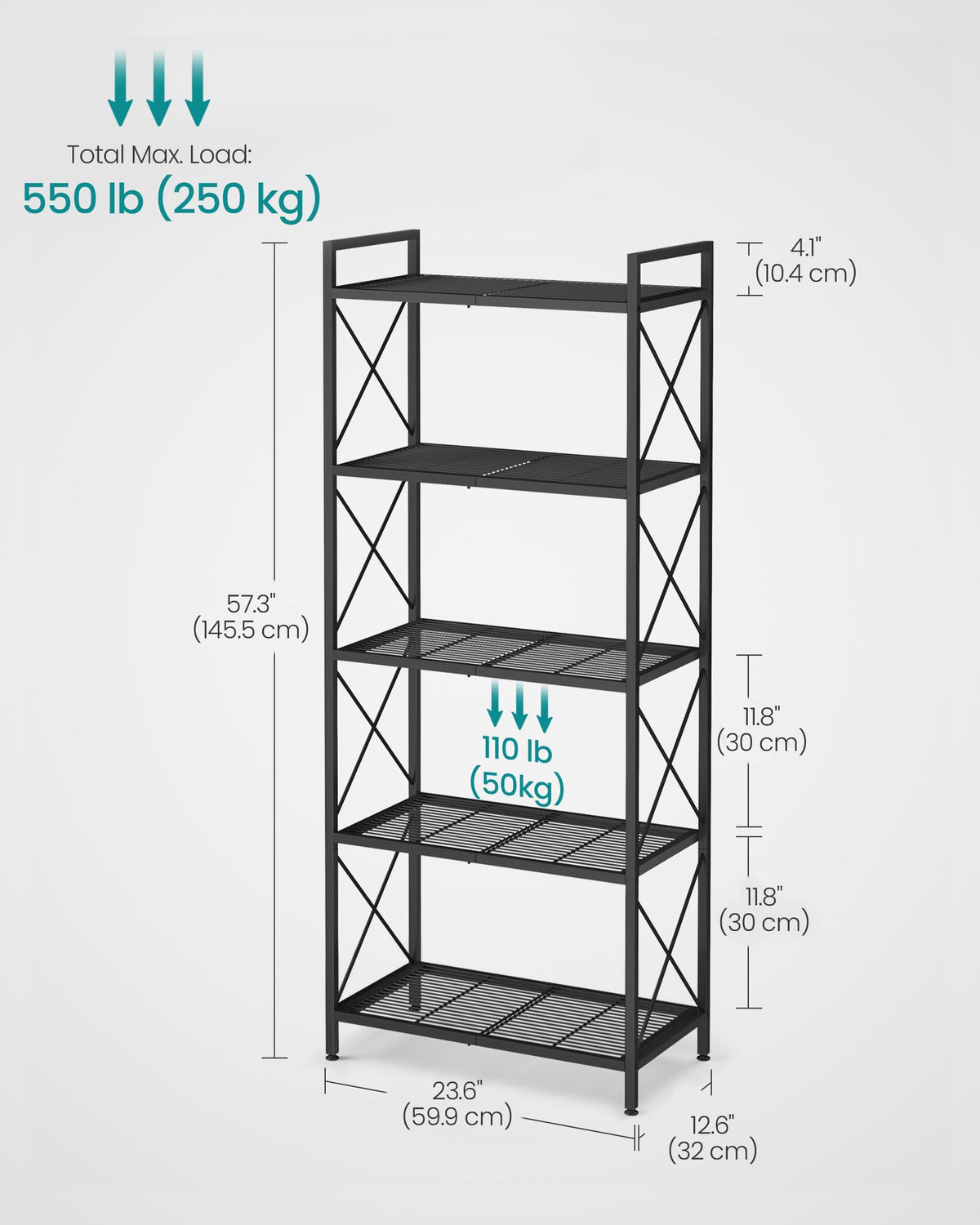 Songmics 5-Tier Metal Storage Rack, Ink Black, UBSC165B01