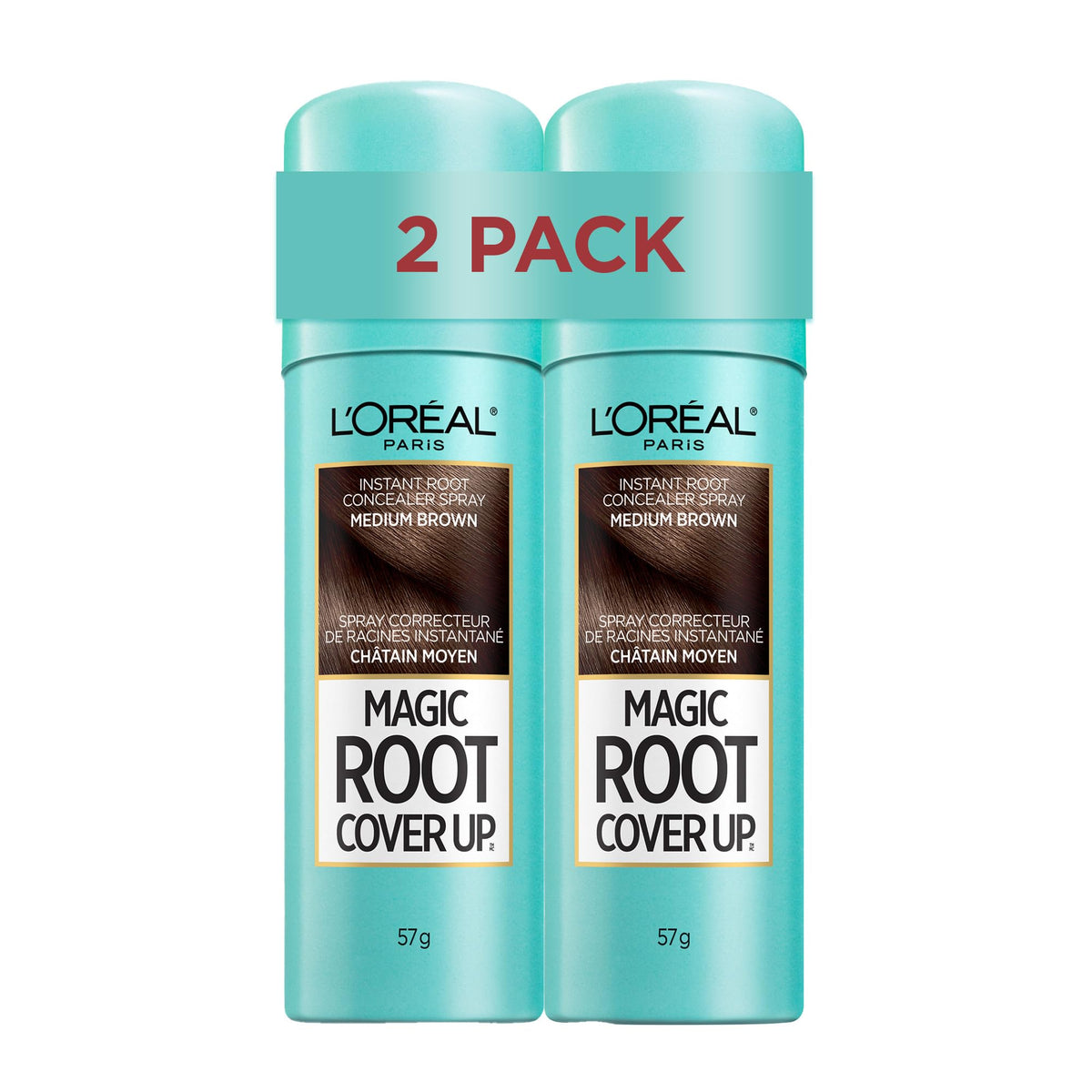 L'Oréal Paris Magic Root Cover Up Spray, Medium Brown, 2-Pack