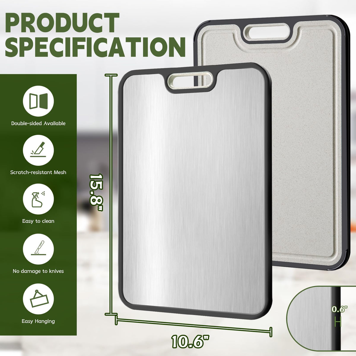 Titanium Double-Sided Cutting Board, 16 x 11 inch