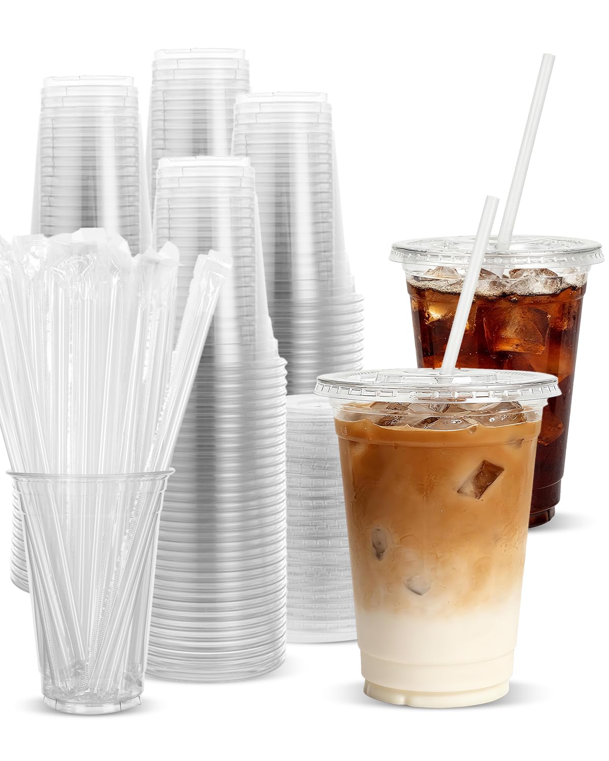 Goodluck Clear Plastic Cups with Lids and Straws, 16oz, 100 Pack
