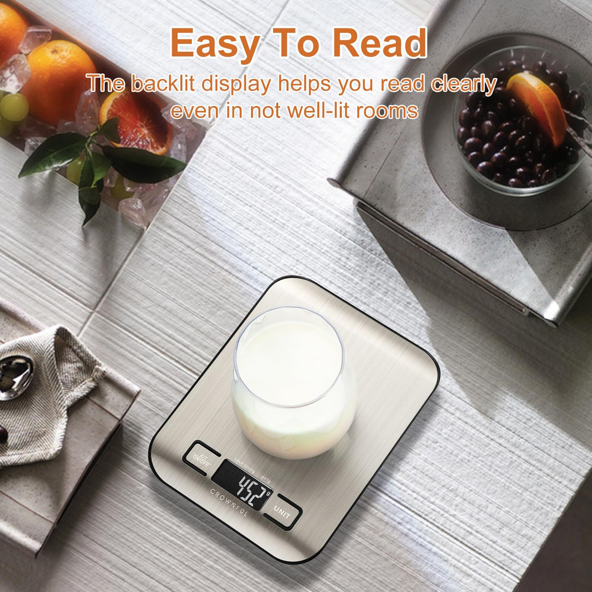 CROWNFUL Digital Kitchen Scale, 5 kg, Silver