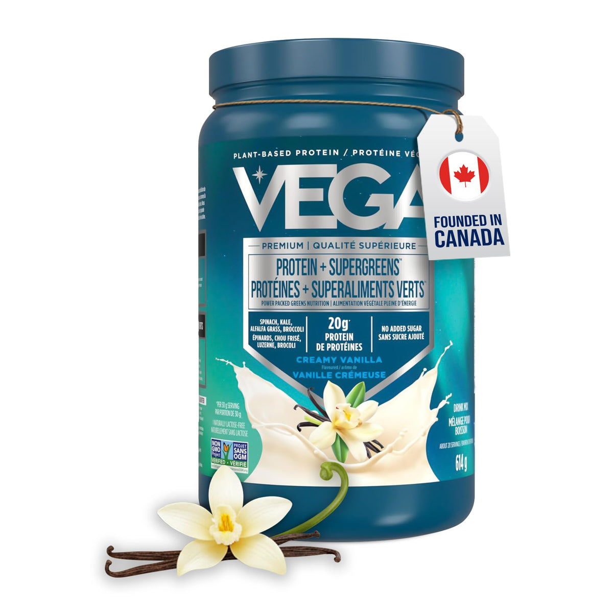 Vega Protein + Supergreens Plant-Based Protein, Vanilla, 614 g