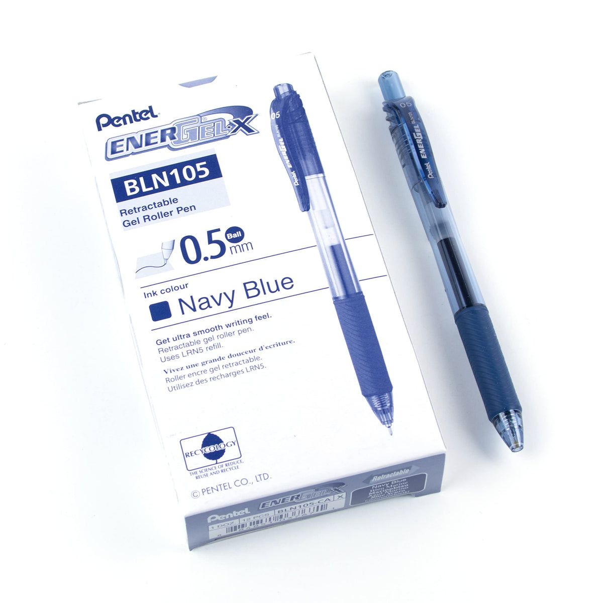 Pentel EnerGel X Retractable Gel Pen, 0.5mm, Navy Blue, 12 Pack