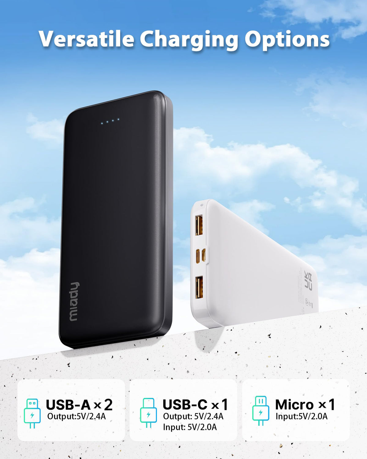 Miady 10000mAh Dual USB Portable Charger, 2-Pack