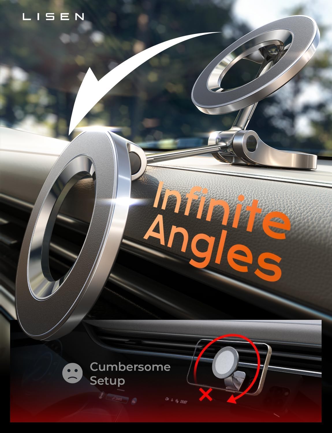 LISEN Magnetic MagSafe Car Phone Mount