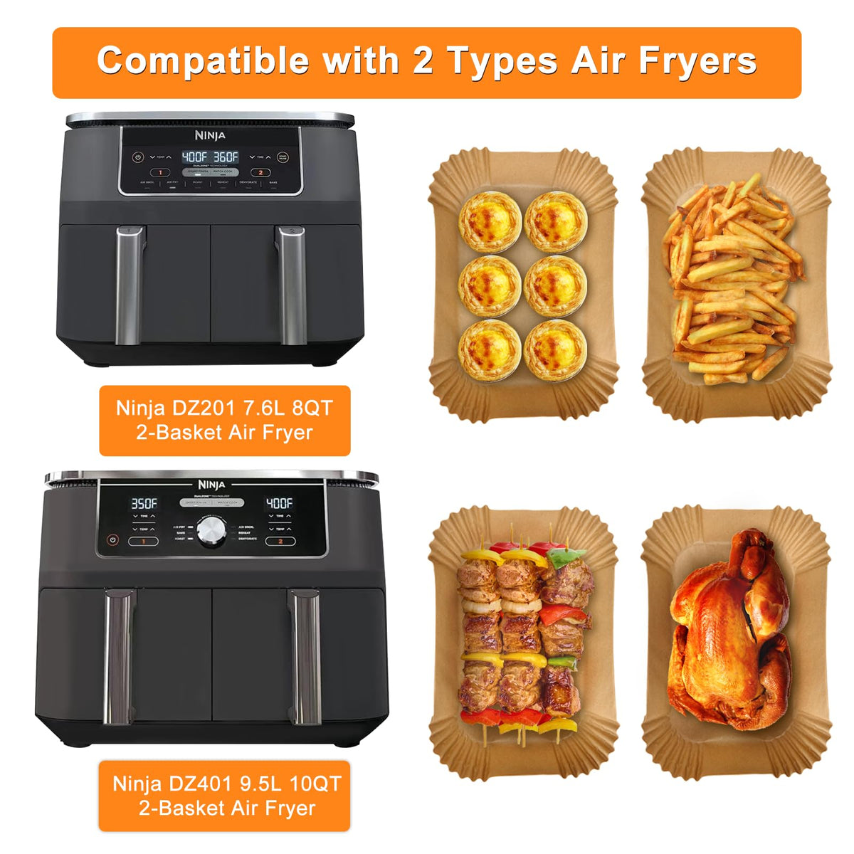 Air Fryer Liners for Ninja DZ201/DZ401, 200 Count, 8.6 x 5.5 in