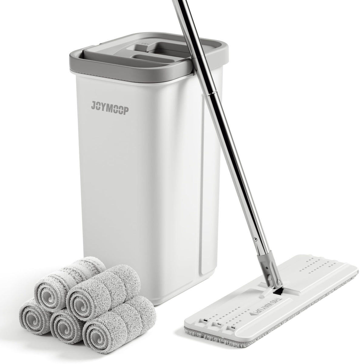 JOYMOOP Flat Floor Mop and Bucket Set with 5 Microfibre Pads