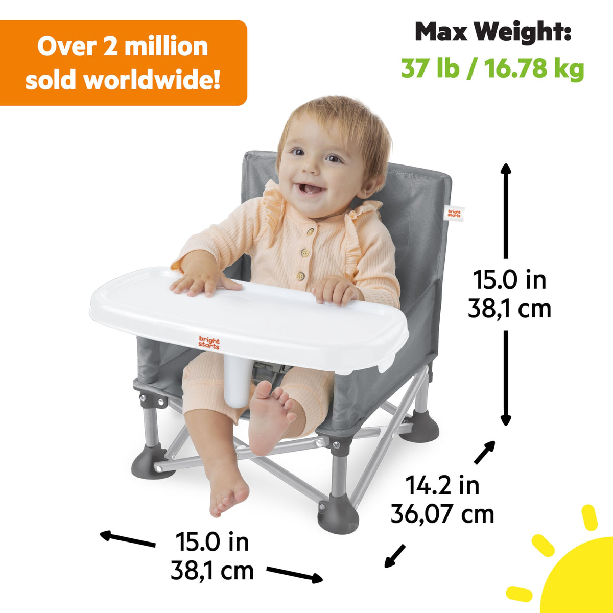 Bright Starts Pop 'N Sit Portable Booster Seat, Grey