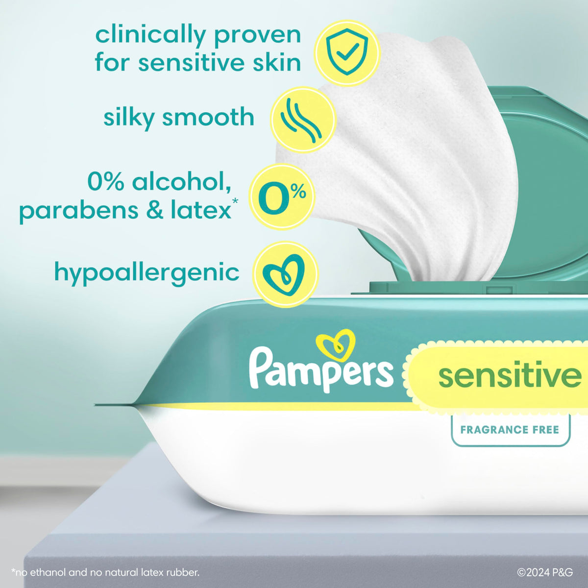 Pampers Sensitive Unscented Baby Wipes, 6 Flip-Top Packs, 504 Count