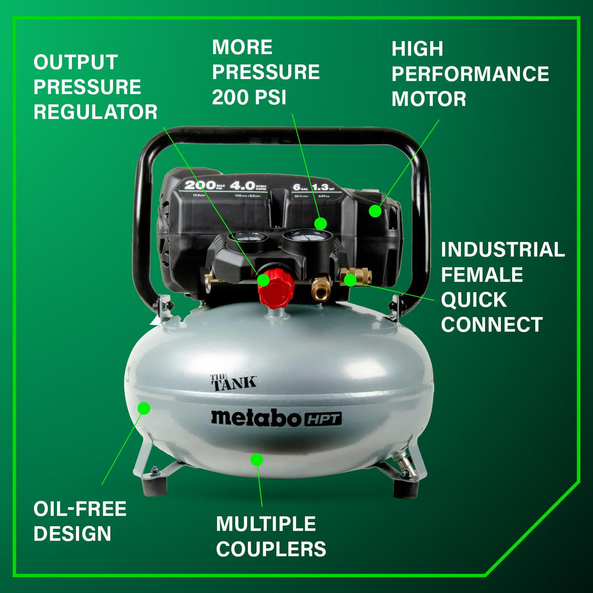 Metabo HPT Pancake Air Compressor, 200 PSI, 6 Gallon Tank, EC914S